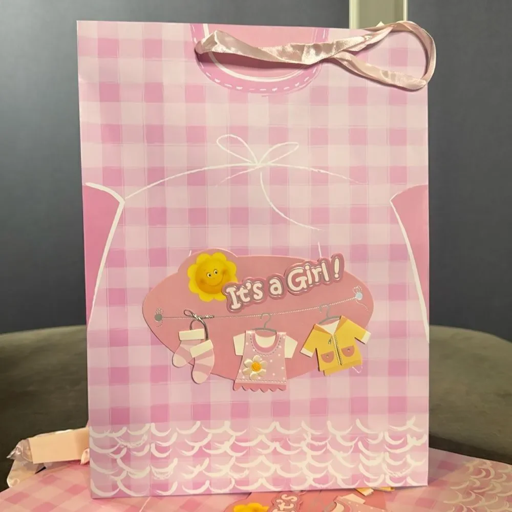 Baby Shower Large Gift Bags 12 Pack Ribbon Handles 6 Designs Pink & Blue NEW